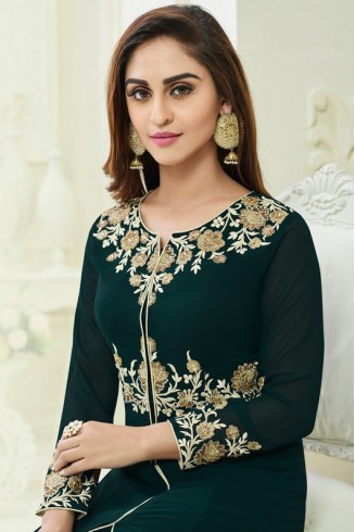 Green Front Slit Party Wear Anarkali Suit