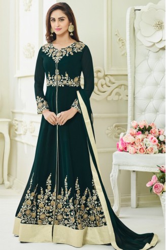 Green Front Slit Party Wear Anarkali Suit