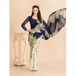 BISCAY GREEN CLASSIC BLUE  CASUAL FLORAL PRINTED SEMI STITCHED SAREE AND BLOUSE  BISCAY GREEN CLASSIC BLUE  CASUAL FLORAL PRINTED SEMI STITCHED SAREE AND BLOUSE