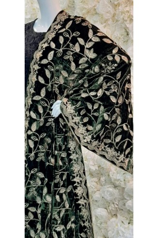 Khaki Green Embroidered Pakistani Velvet Shawl