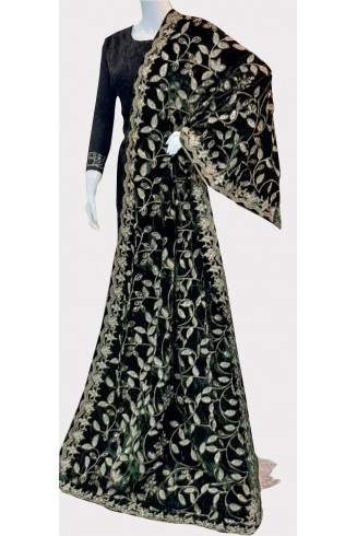 Khaki Green Embroidered Pakistani Velvet Shawl