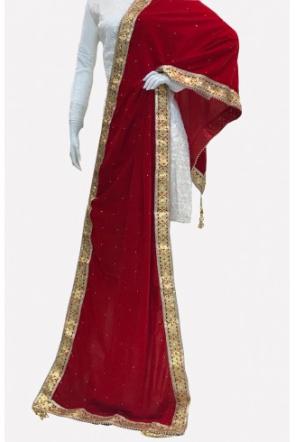 Red Winter Fancy Embroidered Velvet Shawl