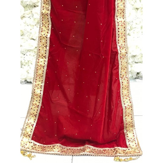 Red Winter Fancy Embroidered Velvet Shawl