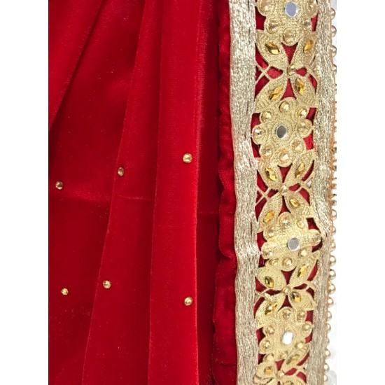 Red Winter Fancy Embroidered Velvet Shawl