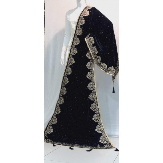 Navy Fancy Velvet Shawl