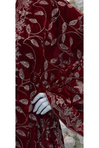 Maroon Fully Embroidered Velvet Shawl