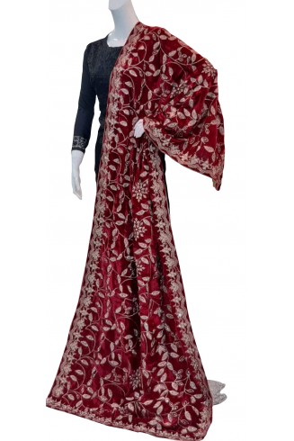 Maroon Fully Embroidered Velvet Shawl