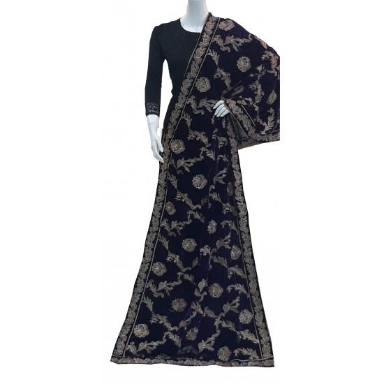 Purple Thread Work Embroidered Winter Shawl