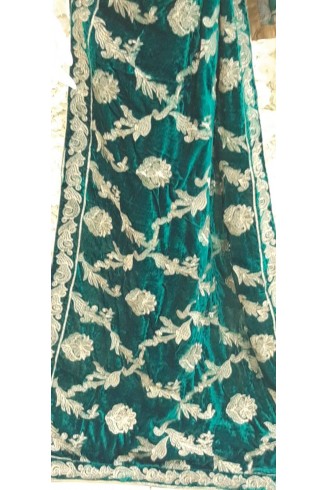 Green Embroidered Designer Velvet Shawl