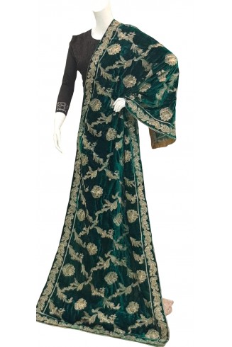 Green Embroidered Designer Velvet Shawl