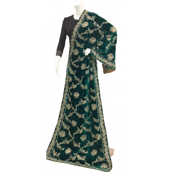 Green Embroidered Designer Velvet Shawl