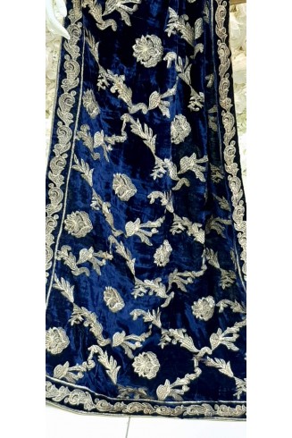 Navy Blue Fancy Velvet Shawl