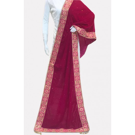 Hot Pink Fancy Velvet Winter Shawl