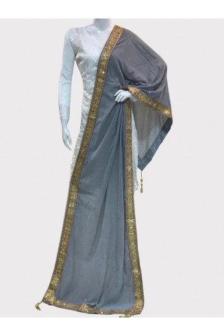 Grey Embroidered Velvet Shawl