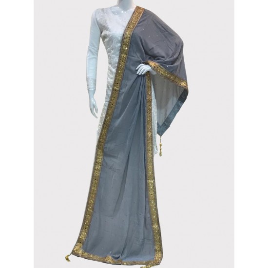 Grey Embroidered Velvet Shawl