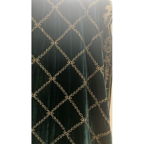 Teal Green Embroidered Velvet Designer Shawl