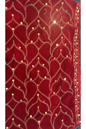 Red Gold Sequin Embroidered Velvet Shawl