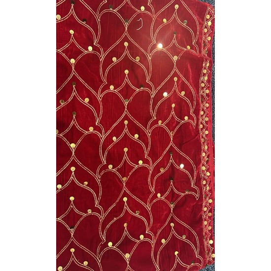 Red Gold Sequin Embroidered Velvet Shawl