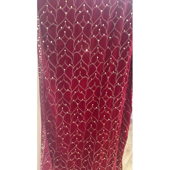 Red Gold Sequin Embroidered Velvet Shawl