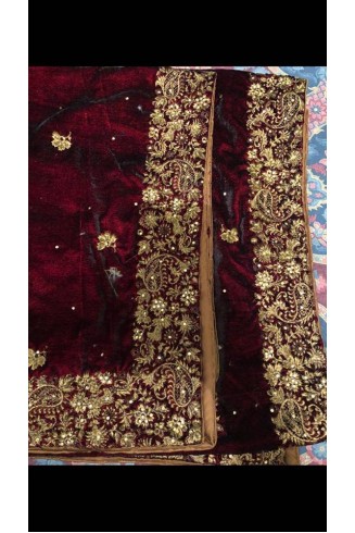 Maroon Embroidered Velvet Shawl