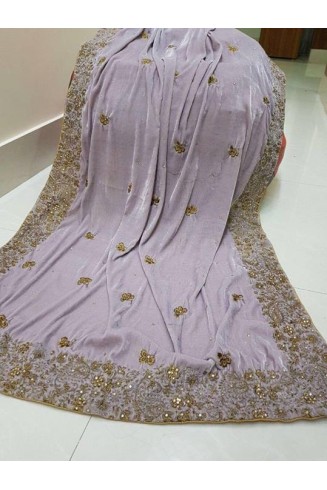 Long White Embroidered Velvet Shawl