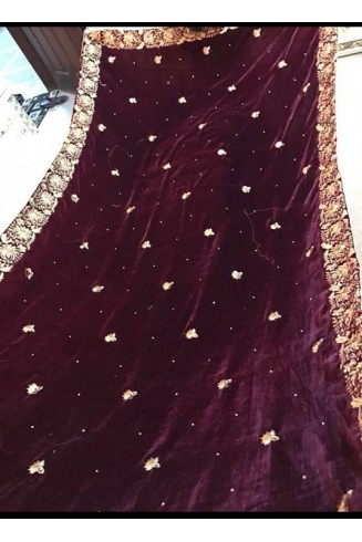 Maroon Embroidered Velvet Shawl