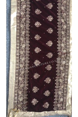 Plum Heavy Embroidered Traditional Velvet Shawl