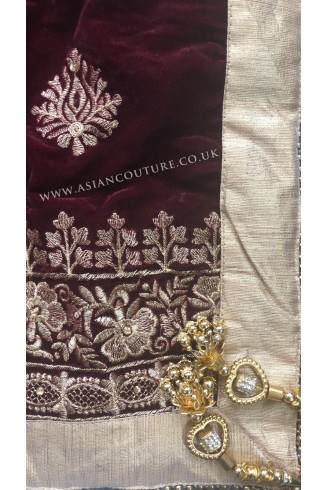 Plum Heavy Embroidered Traditional Velvet Shawl