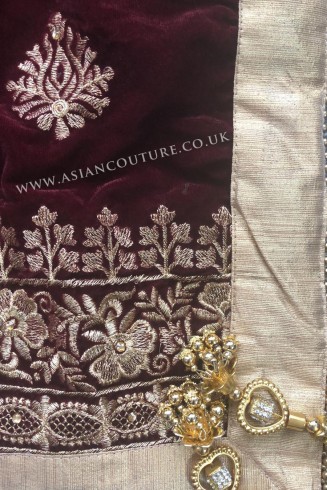 Plum Heavy Embroidered Traditional Velvet Shawl