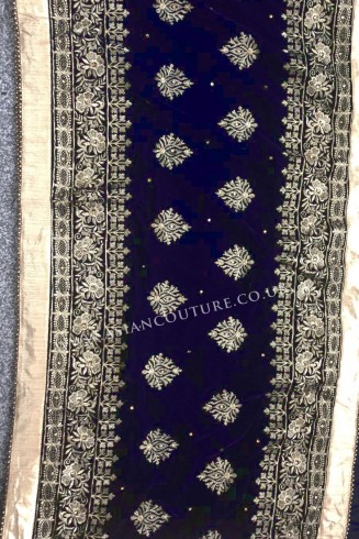 Navy Blue Gold Heavy Embroidered Velvet Shawl