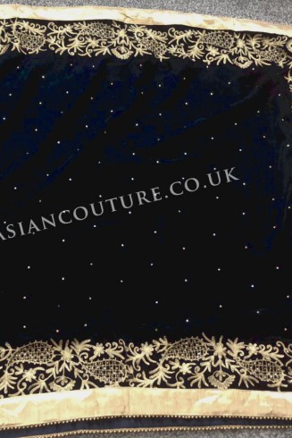 Navy Blue Embroidered Shawl in Micro Velvet