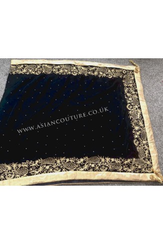 Navy Blue Embroidered Shawl in Micro Velvet
