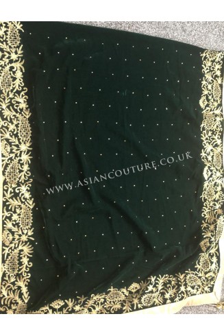 Green Embroidered Winter Shawl in Micro Velvet