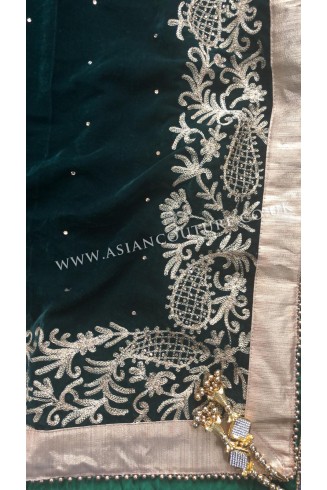 Green Embroidered Winter Shawl in Micro Velvet