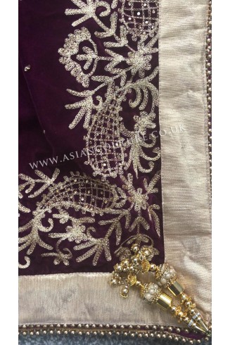 Plum Embroidered Winter Shawl in Micro Velvet