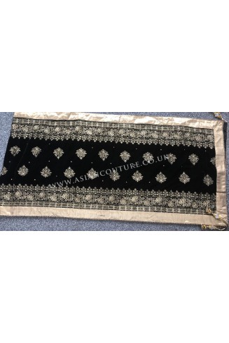 Royal Black Heavy Diamonte Embroidered Velvet Shawl