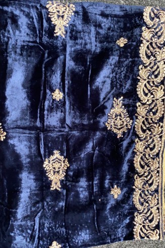 Blue Embroidered Velvet Shawl
