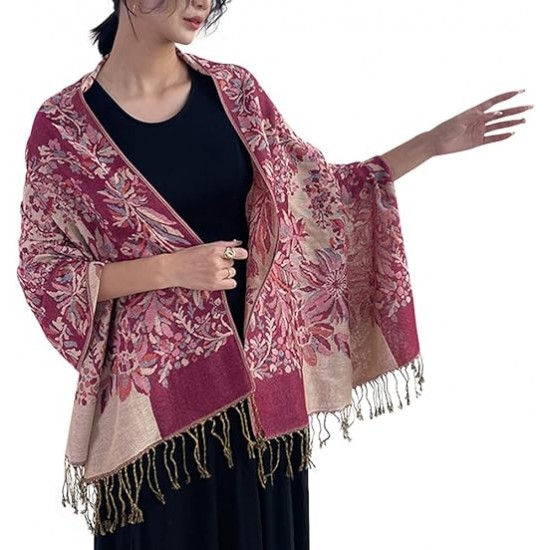 Rose Purple Paisley Print Scarf Vintage Floral Pashmina Evening Shawl Wrap