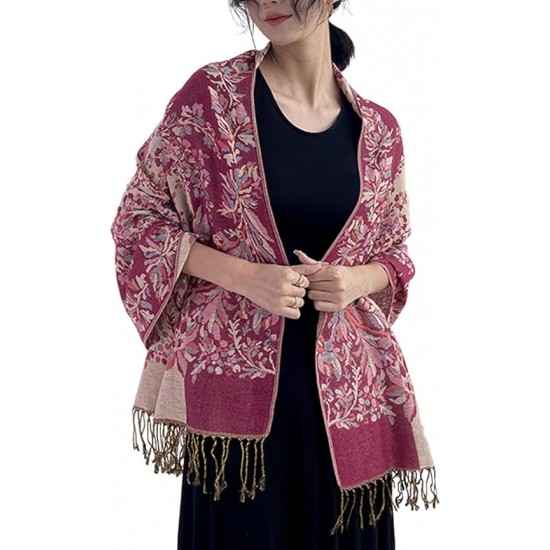 Rose Purple Paisley Print Scarf Vintage Floral Pashmina Evening Shawl Wrap