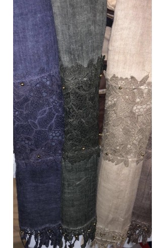 STUNNING DESIGNER SCARFS LACE AND GOLD PEARL WITH LACE TASSELS