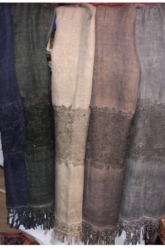 STUNNING DESIGNER SCARFS LACE AND GOLD PEARL WITH LACE TASSELS