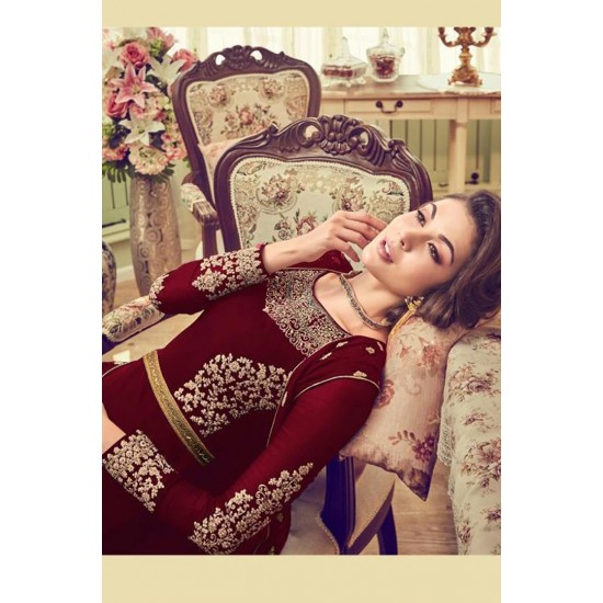 RED GEORGETTE INDIAN JACKET STYLE PARTY WEAR 