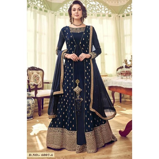 NAVY BLUE GEORGETTE INDIAN JACKET STYLE ANARKALI DRESS