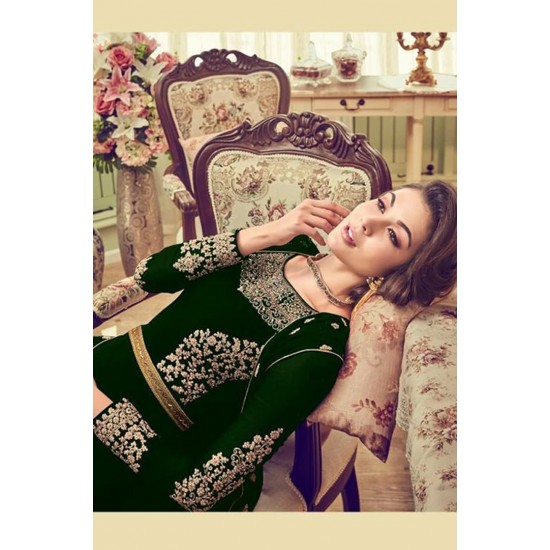 GREEN GEORGETTE INDIAN JACKET STYLE ANARKALI DRESS