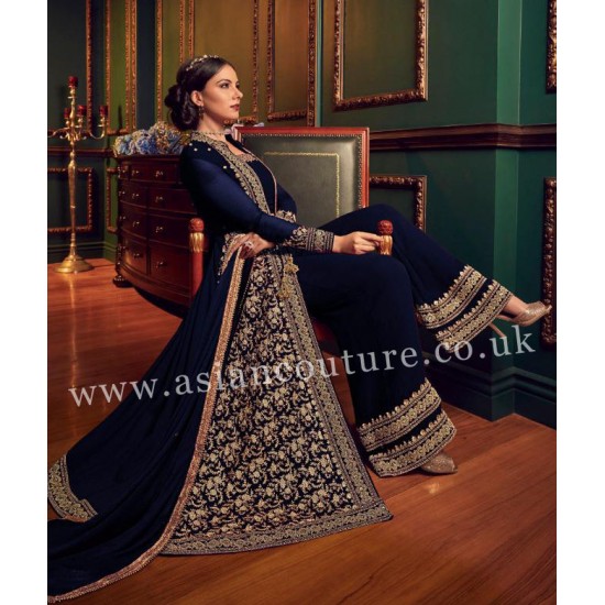 Navy Blue Maxi Gown Indian Palazzo Party Suit