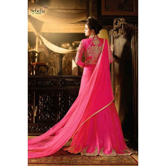 Hot Pink Gold Indian Party Dress Modest Anarkali Gown
