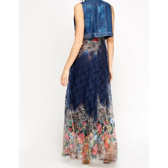 Gorgeous Denim Bolero Maxi Ready Made Dress