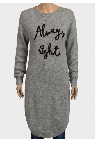 Grey Designer Slogan Jumper Dress