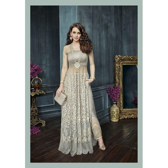 Silver Indian Evening Wear Heavy Bridal Gown