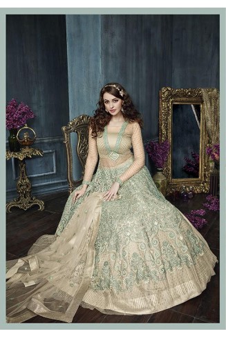 Green Designer Anarkali Dress Indian Wedding Outfit 